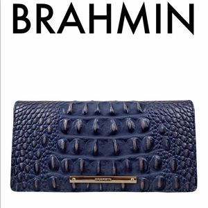 BRAHMIN BLUE GOLD LARGE LEATHER WALLET